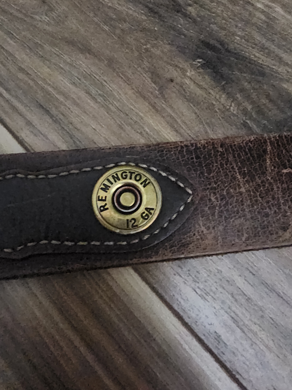 Remington Leather Strap with Brass 12 GA Accent - Brown